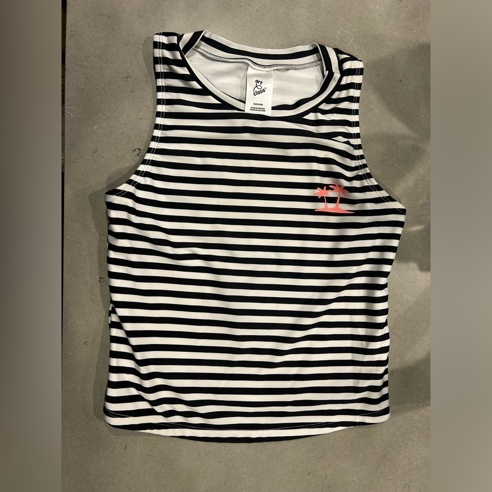 Art Class Girls Swim Top XL 14/16 Tank Stripes Beach Black White